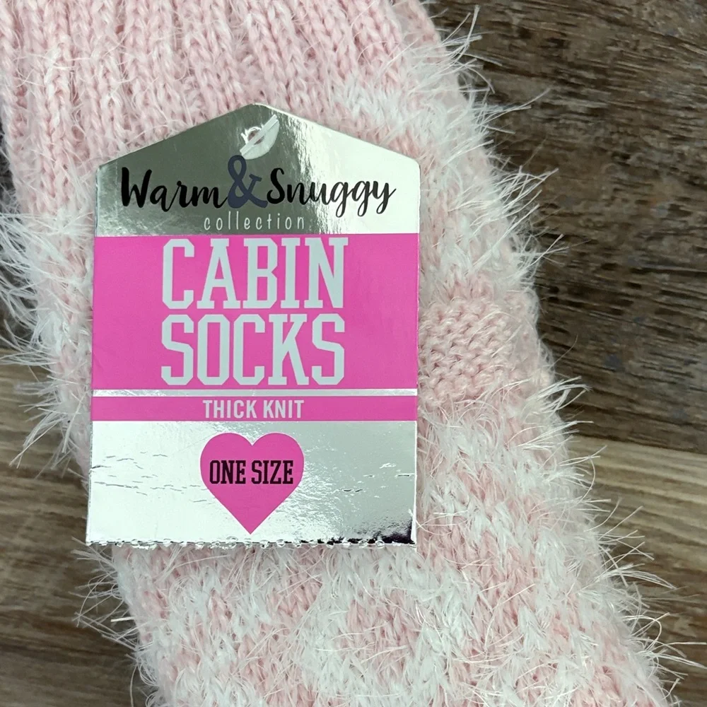 🆕 Fluffy Pink Cabin Socks